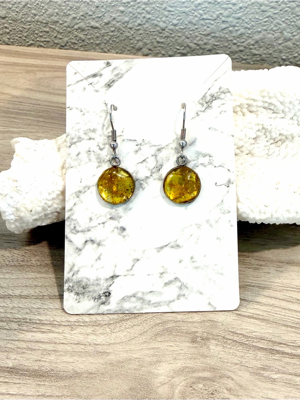 95. Citrine chip drop earrings with beach sand and stainless steel setting